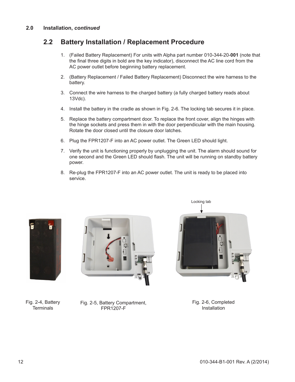 Battery installation / replacement procedure, 2 battery installation / replacement procedure | Alpha Technologies FlexPoint FPR1207-F - Technical Manual User Manual | Page 12 / 18