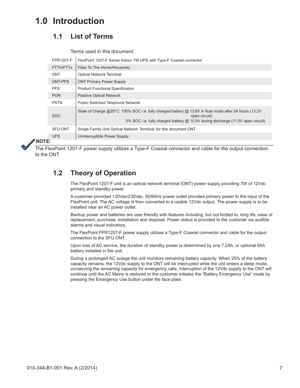 0 introduction, List of terms, Theory of operation | 2 theory of operation, 1 list of terms | Alpha Technologies FlexPoint FPR1207-F - Technical Manual User Manual | Page 7 / 18