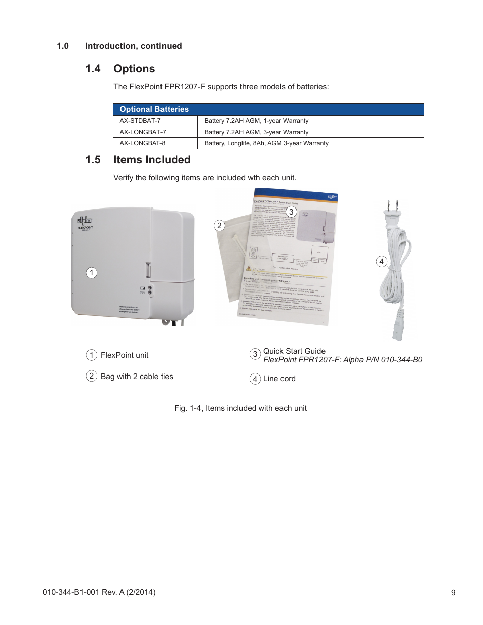 4 options 1.5, Items included, 5 items included | 4 options | Alpha Technologies FlexPoint FPR1207-F - Technical Manual User Manual | Page 9 / 18