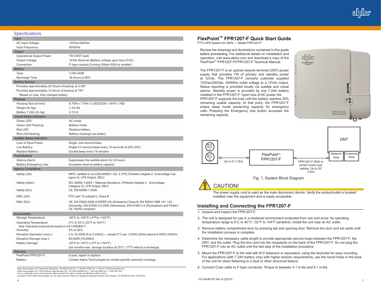 Alpha Technologies FlexPoint FPR1207-F - Quick Start Guide User Manual | 2 pages