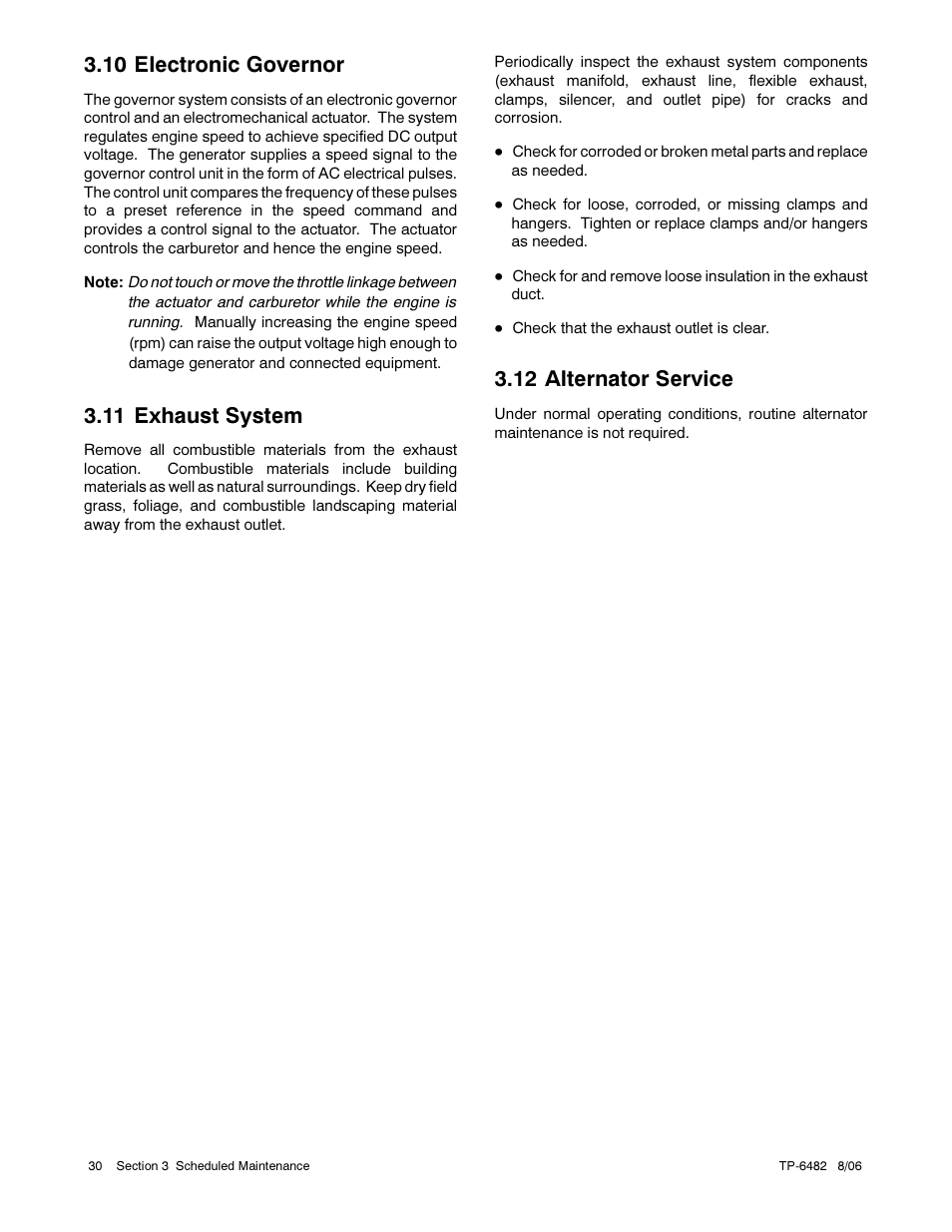 10 electronic governor, 11 exhaust system, 12 alternator service | Alpha Technologies AlphaGen 3.5_5.0kW Kohler COM5 User Manual | Page 30 / 80