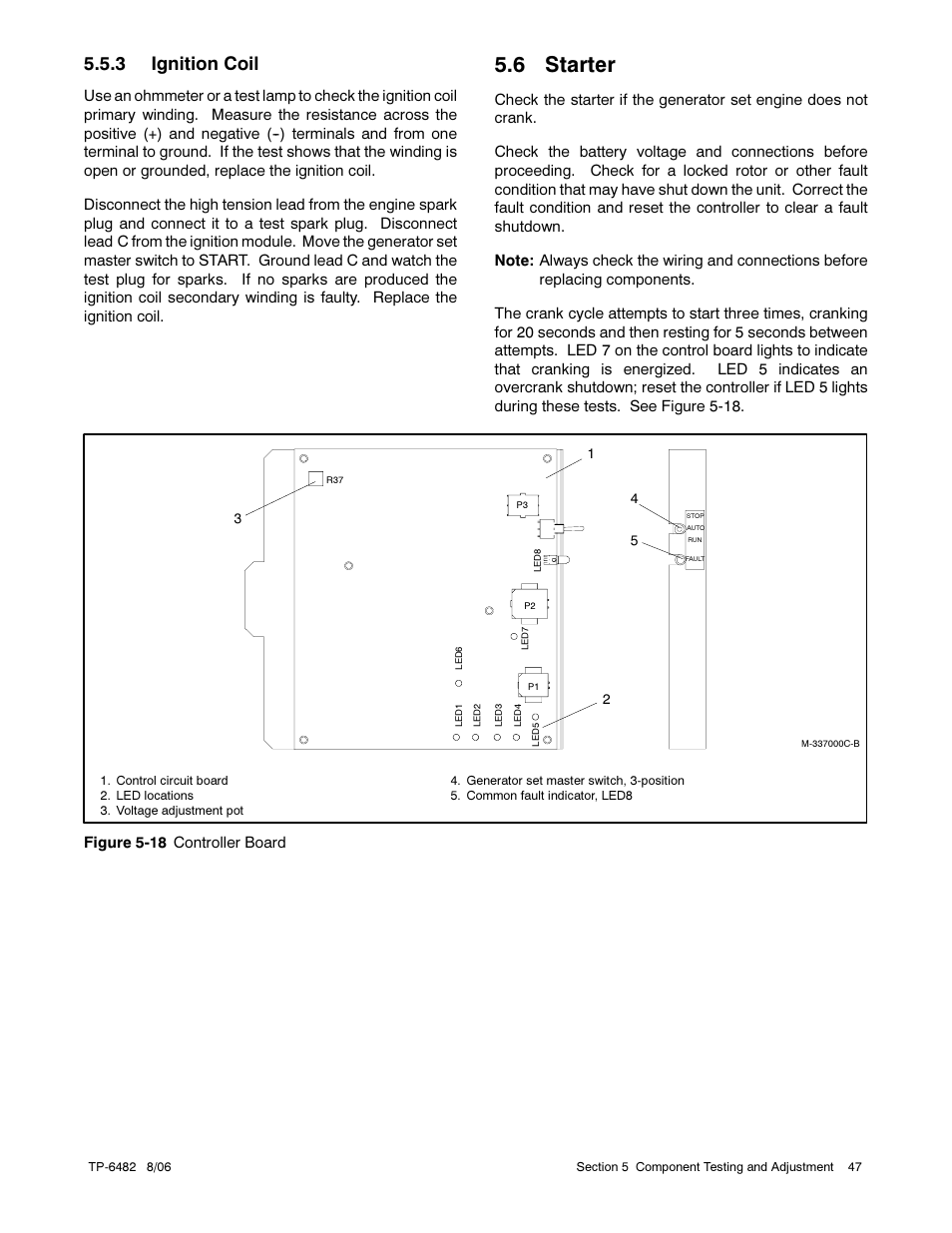 6 starter, 3 ignition coil | Alpha Technologies AlphaGen 3.5_5.0kW Kohler COM5 User Manual | Page 47 / 80