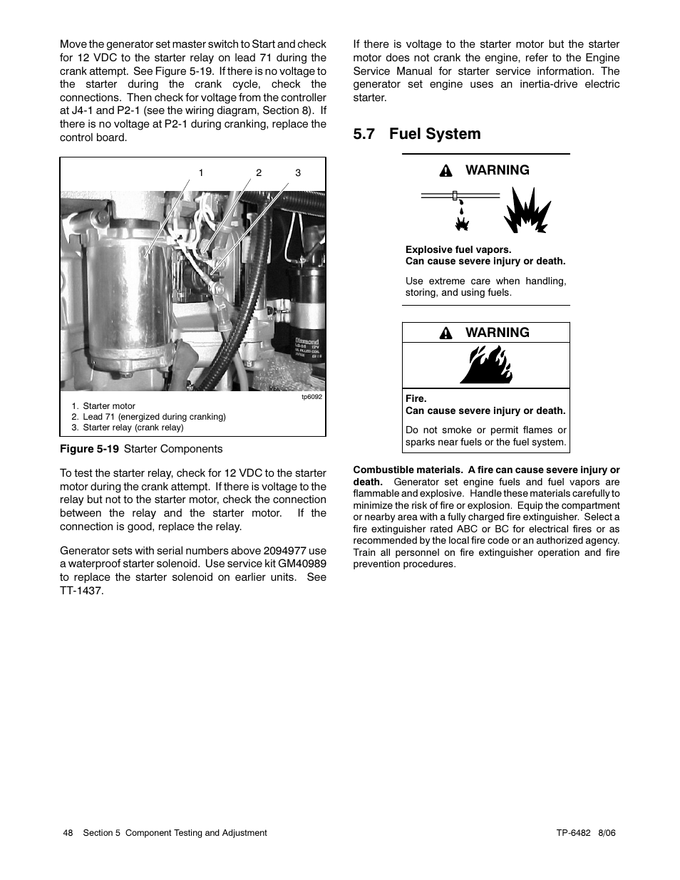 7 fuel system, Warning | Alpha Technologies AlphaGen 3.5_5.0kW Kohler COM5 User Manual | Page 48 / 80