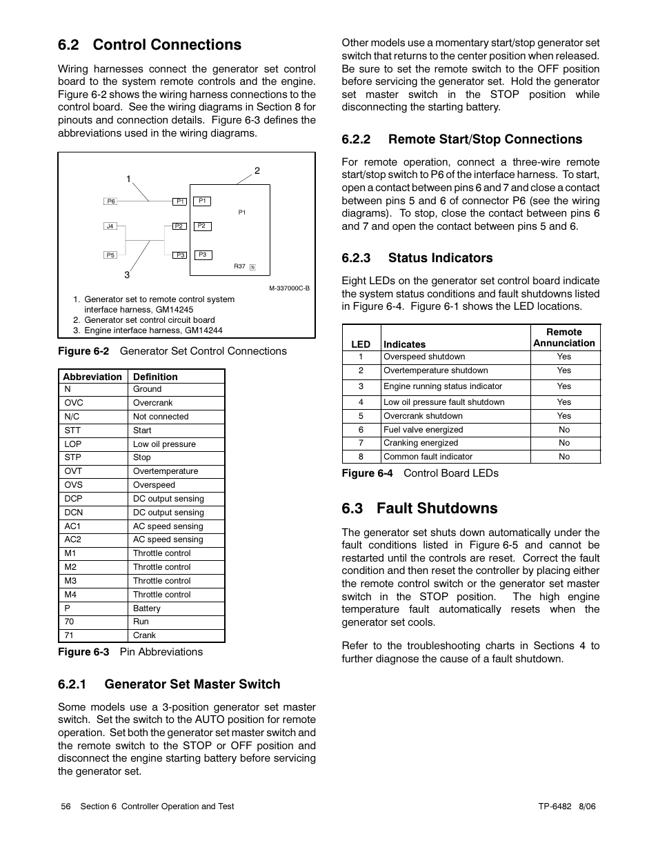 2 control connections, 3 fault shutdowns, 1 generator set master switch | 2 remote start/stop connections, 3 status indicators | Alpha Technologies AlphaGen 3.5_5.0kW Kohler COM5 User Manual | Page 56 / 80