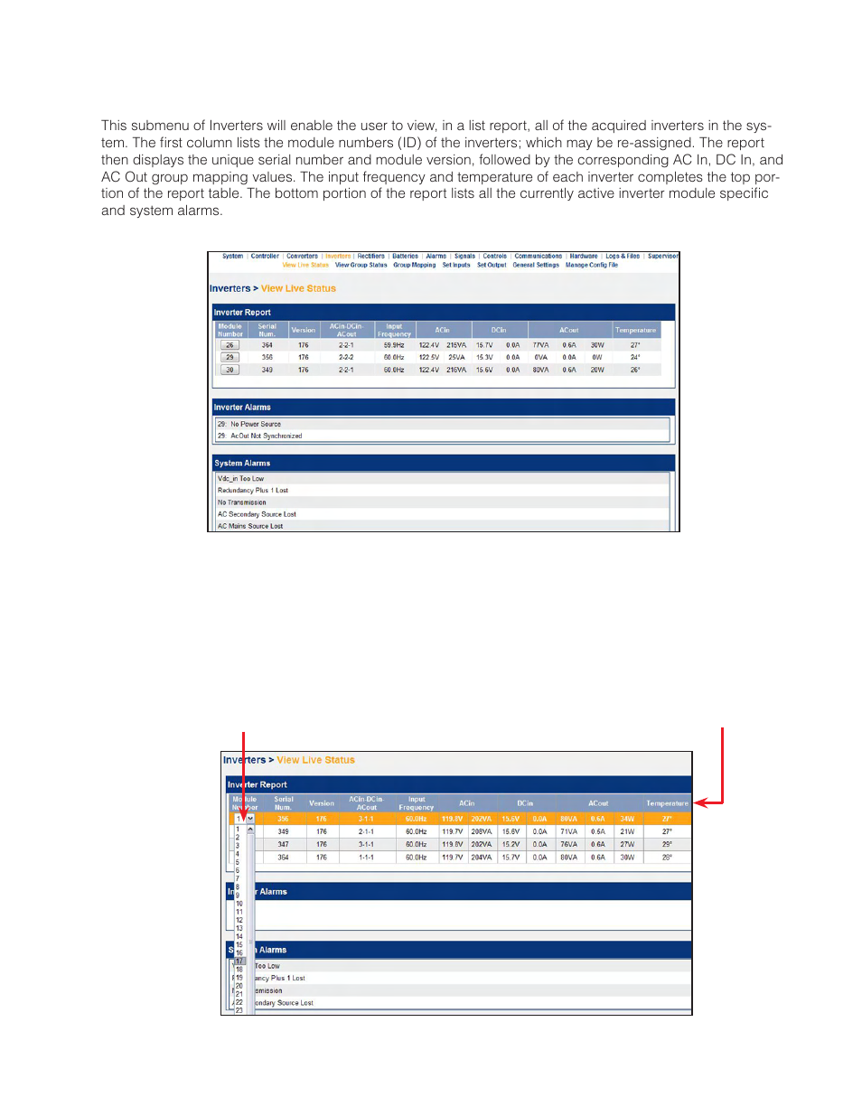 8 view live status inverter report | Alpha Technologies AMPS80 HP User Manual | Page 65 / 116