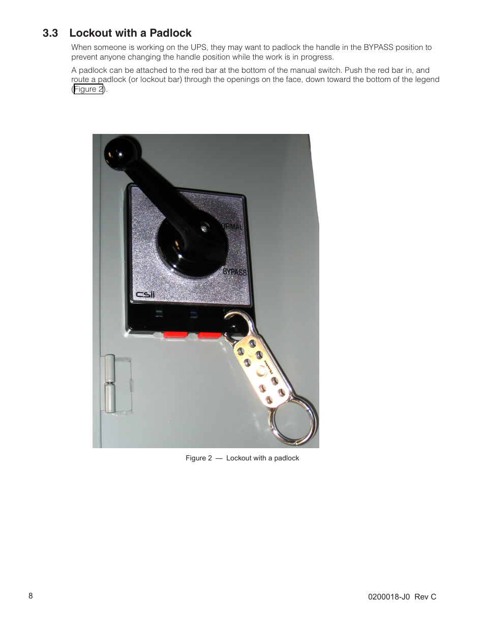3 lockout with a padlock | Alpha Technologies 255A Bypass Switch User Manual | Page 10 / 24