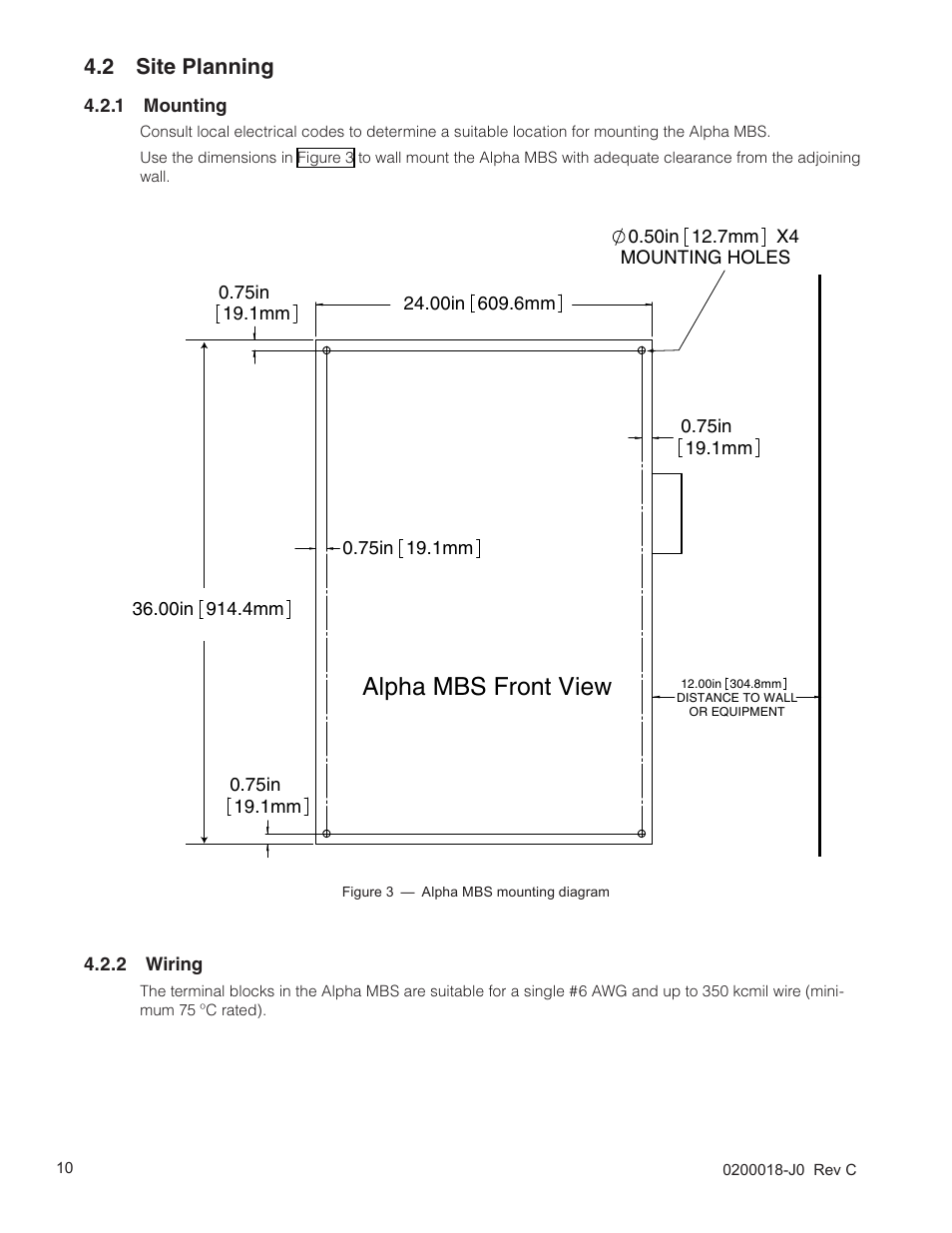 2 site planning, Alpha mbs front view | Alpha Technologies 255A Bypass Switch User Manual | Page 12 / 24