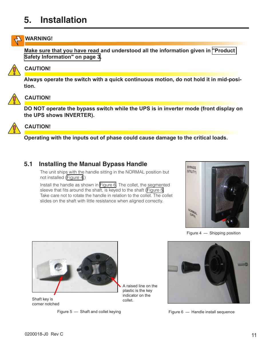 Installation, 1 installing the manual bypass handle | Alpha Technologies 255A Bypass Switch User Manual | Page 13 / 24