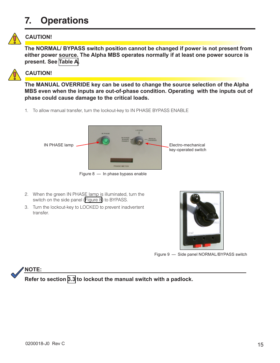 Operations, R "7. operations | Alpha Technologies 255A Bypass Switch User Manual | Page 17 / 24