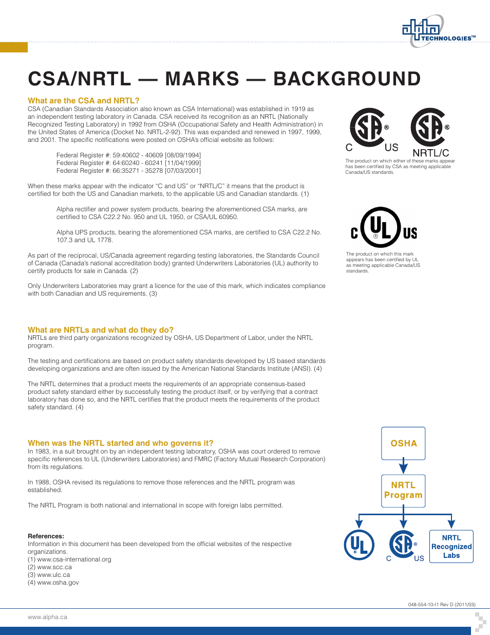 Csa/nrtl — marks — background | Alpha Technologies 255A Bypass Switch User Manual | Page 22 / 24
