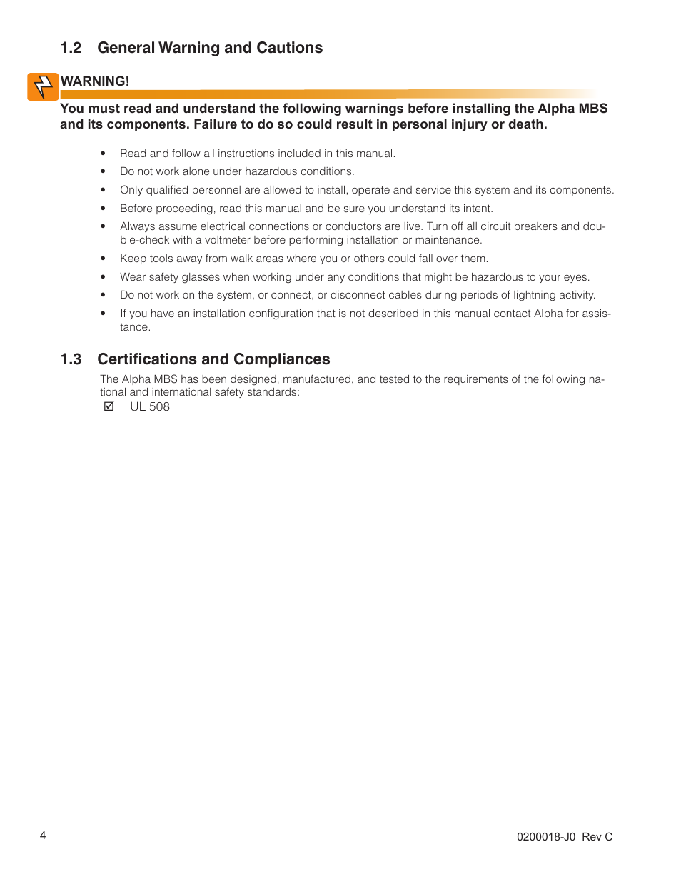 2 general warning and cautions, 3 certifications and compliances | Alpha Technologies 255A Bypass Switch User Manual | Page 6 / 24