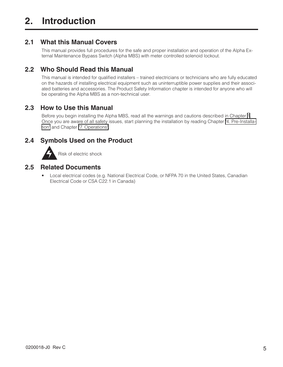 Introduction, 1 what this manual covers, 2 who should read this manual | 3 how to use this manual, 4 symbols used on the product, 5 related documents | Alpha Technologies 255A Bypass Switch User Manual | Page 7 / 24