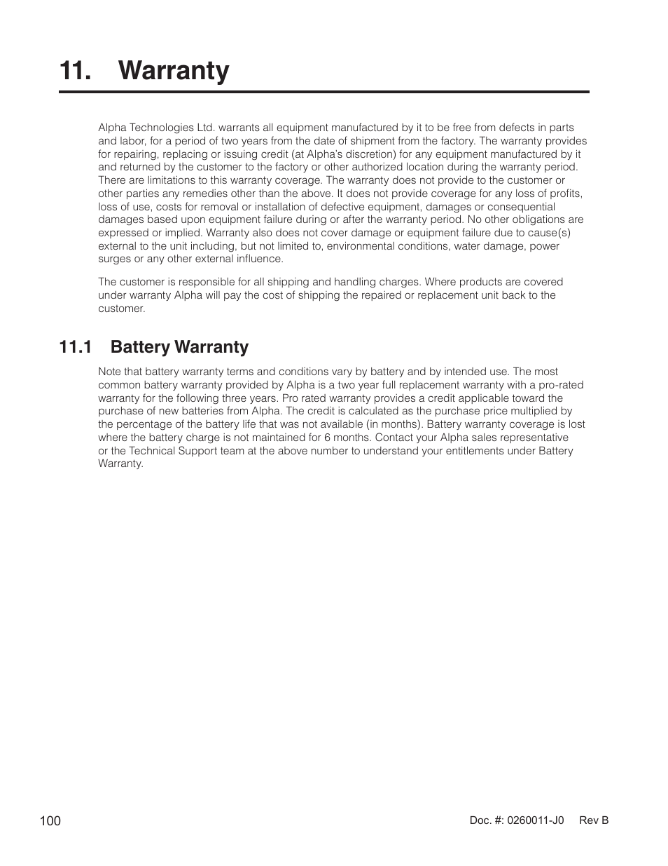 Warranty, 1 battery warranty | Alpha Technologies AMP24 HP User Manual | Page 102 / 108
