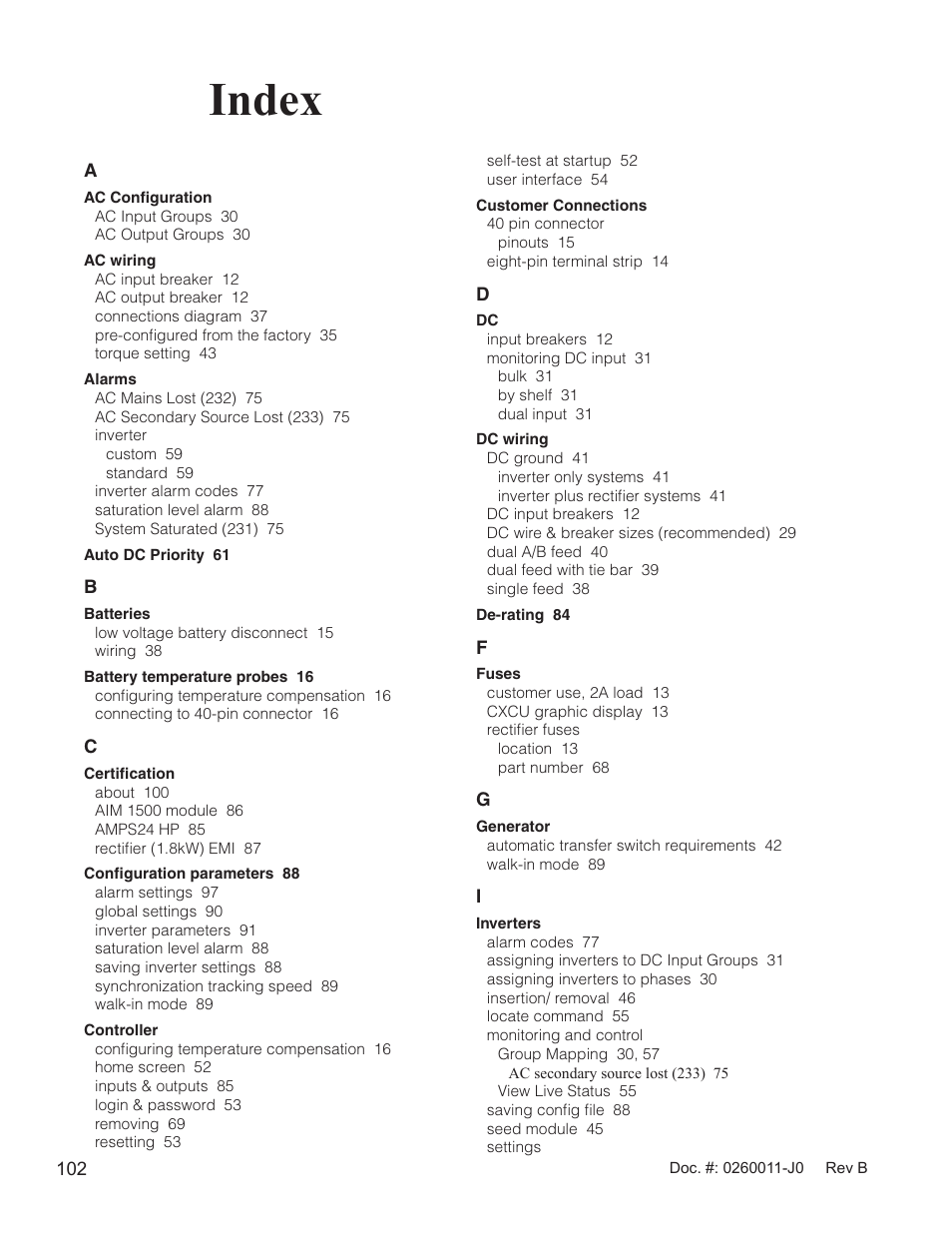 Index | Alpha Technologies AMP24 HP User Manual | Page 104 / 108