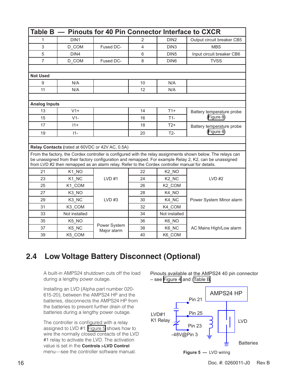 4 low voltage battery disconnect (optional), Figure 5 — lvd wiring, N table b. s | Amps24 hp | Alpha Technologies AMP24 HP User Manual | Page 18 / 108