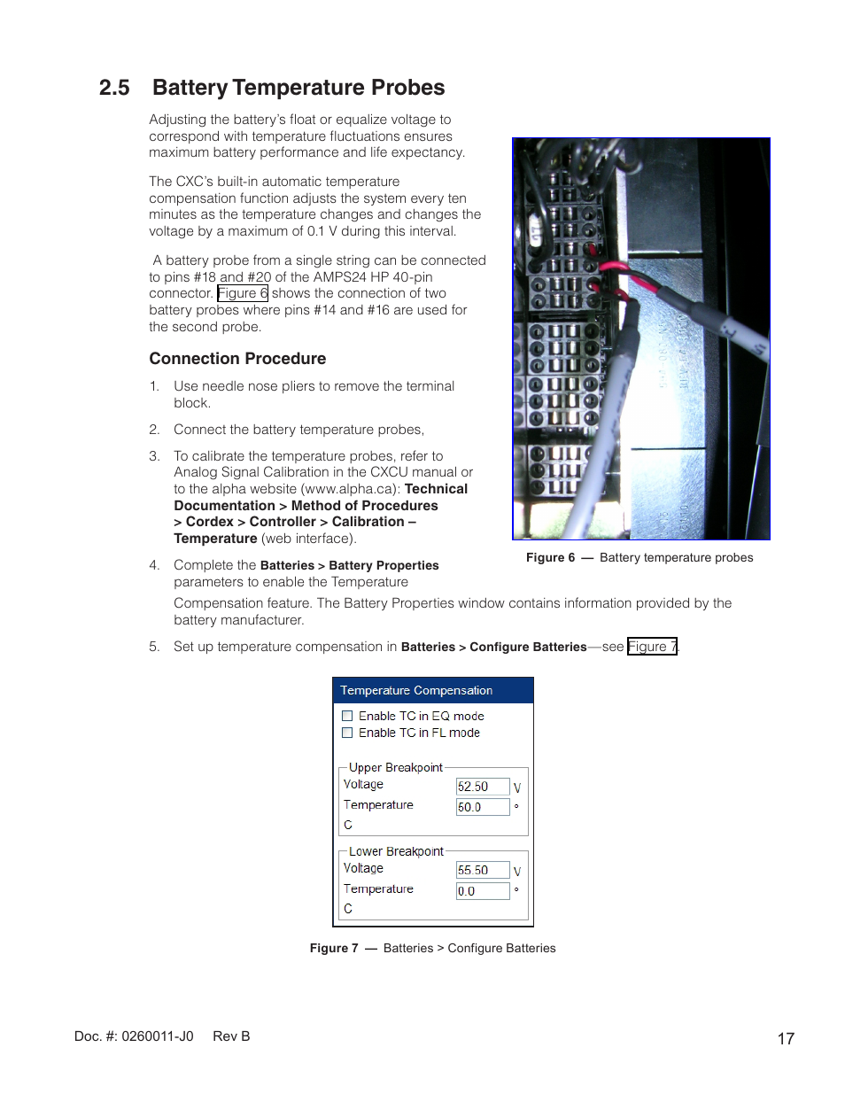 5 battery temperature probes, Figure 7 — batteries > configure batteries, Figure 6 — battery temperature probes | Figure 6) | Alpha Technologies AMP24 HP User Manual | Page 19 / 108