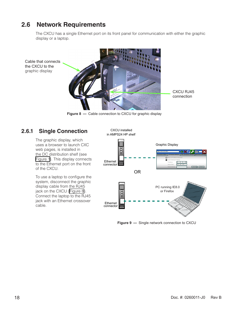 6 network requirements, Figure 9 — single network connection to cxcu, 1 single connection | Alpha Technologies AMP24 HP User Manual | Page 20 / 108