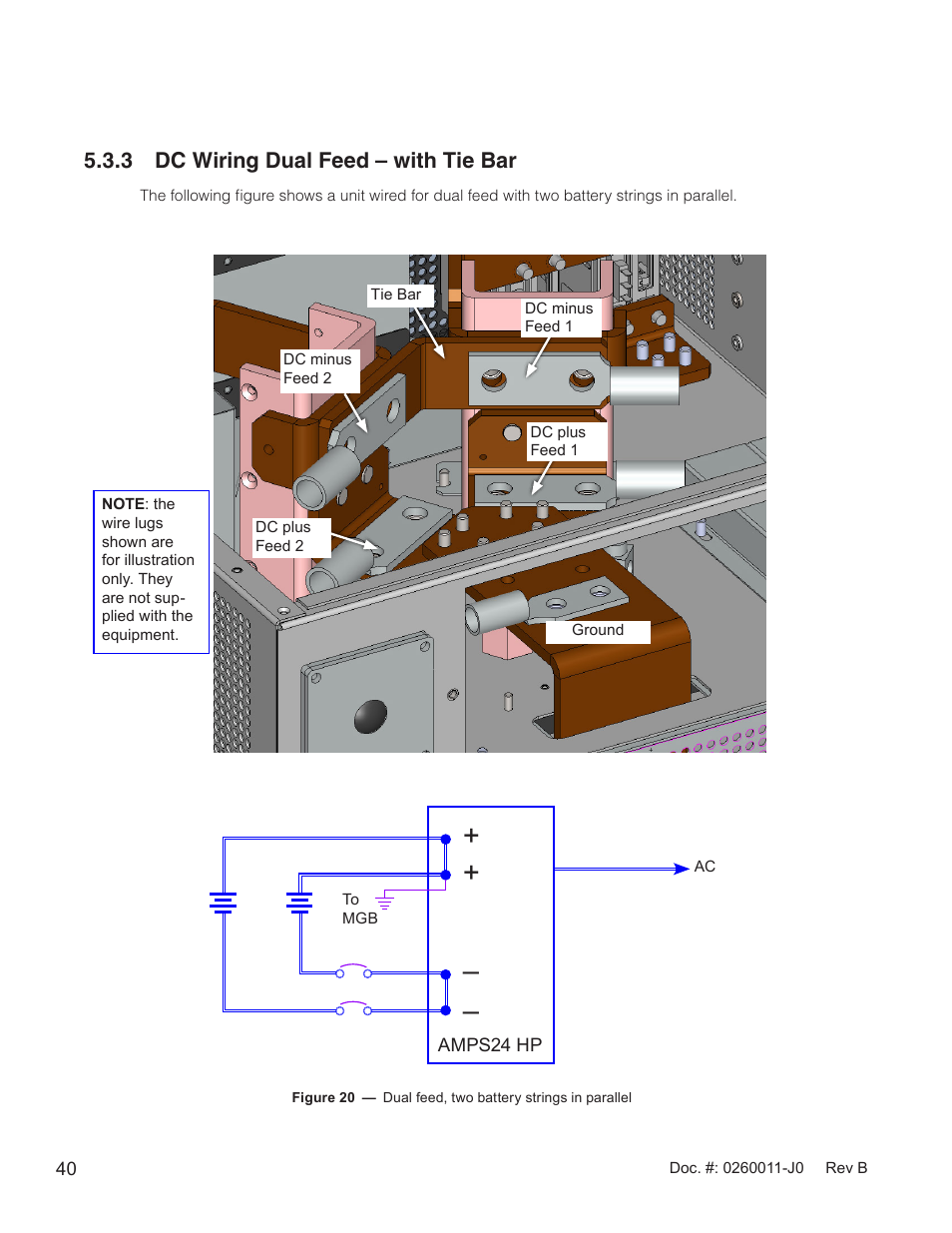 3 dc wiring dual feed – with tie bar | Alpha Technologies AMP24 HP User Manual | Page 42 / 108