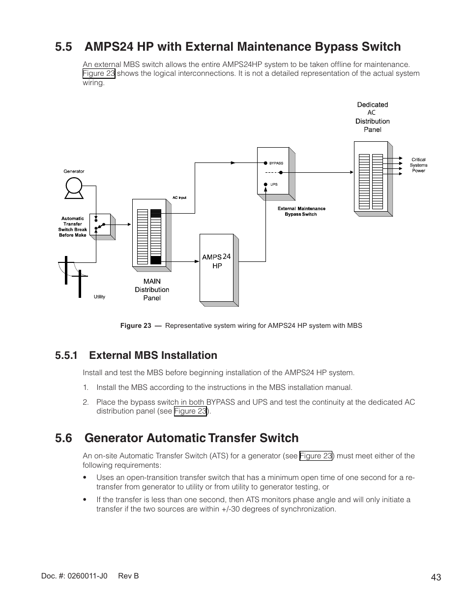 6 generator automatic transfer switch, 1 external mbs installation | Alpha Technologies AMP24 HP User Manual | Page 45 / 108