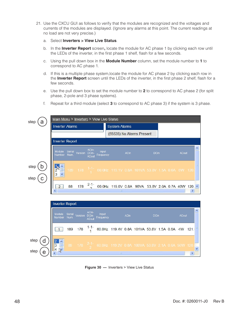 Figure 30 — inverters > view live status | Alpha Technologies AMP24 HP User Manual | Page 50 / 108