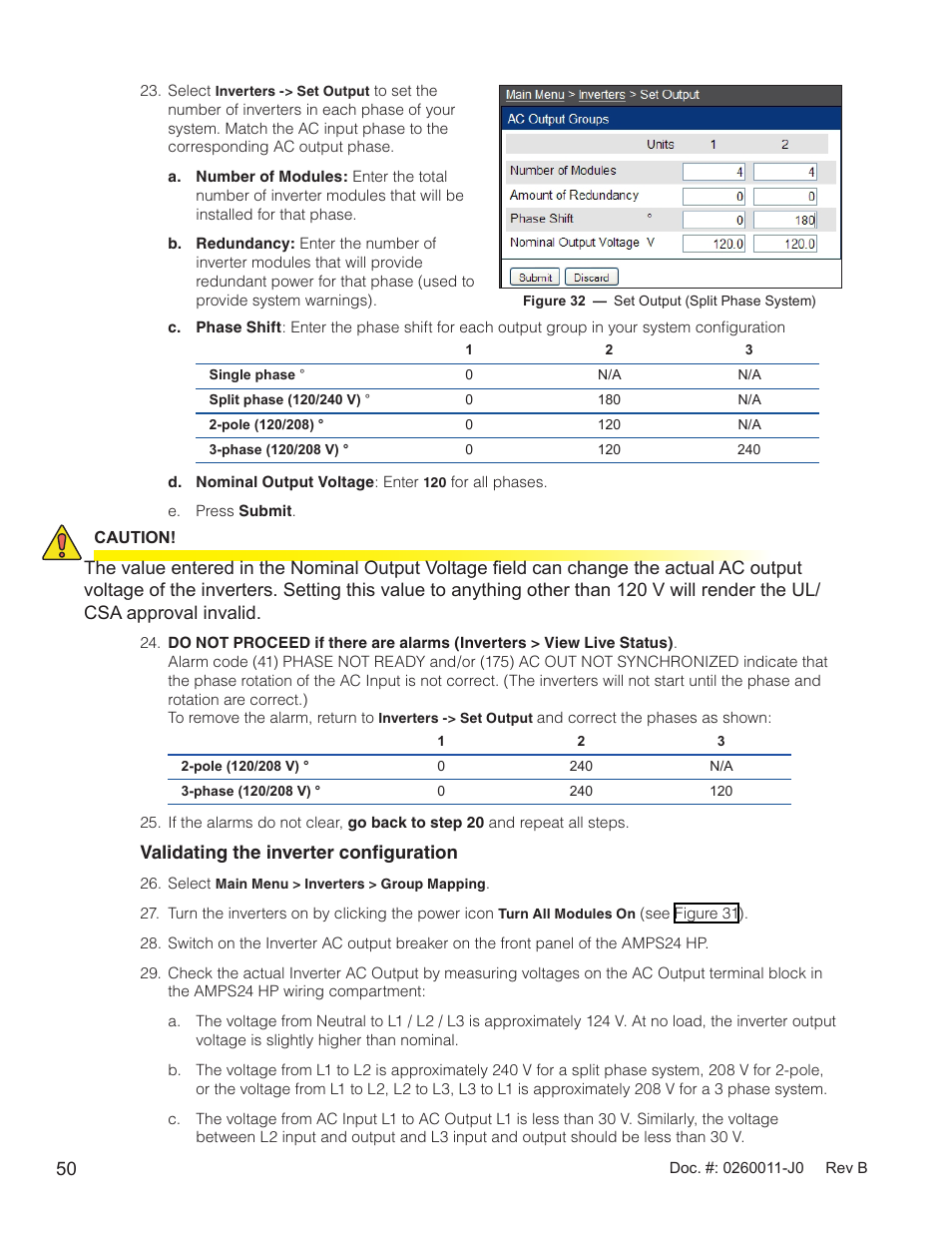 Figure 32 — set output (split phase system) | Alpha Technologies AMP24 HP User Manual | Page 52 / 108