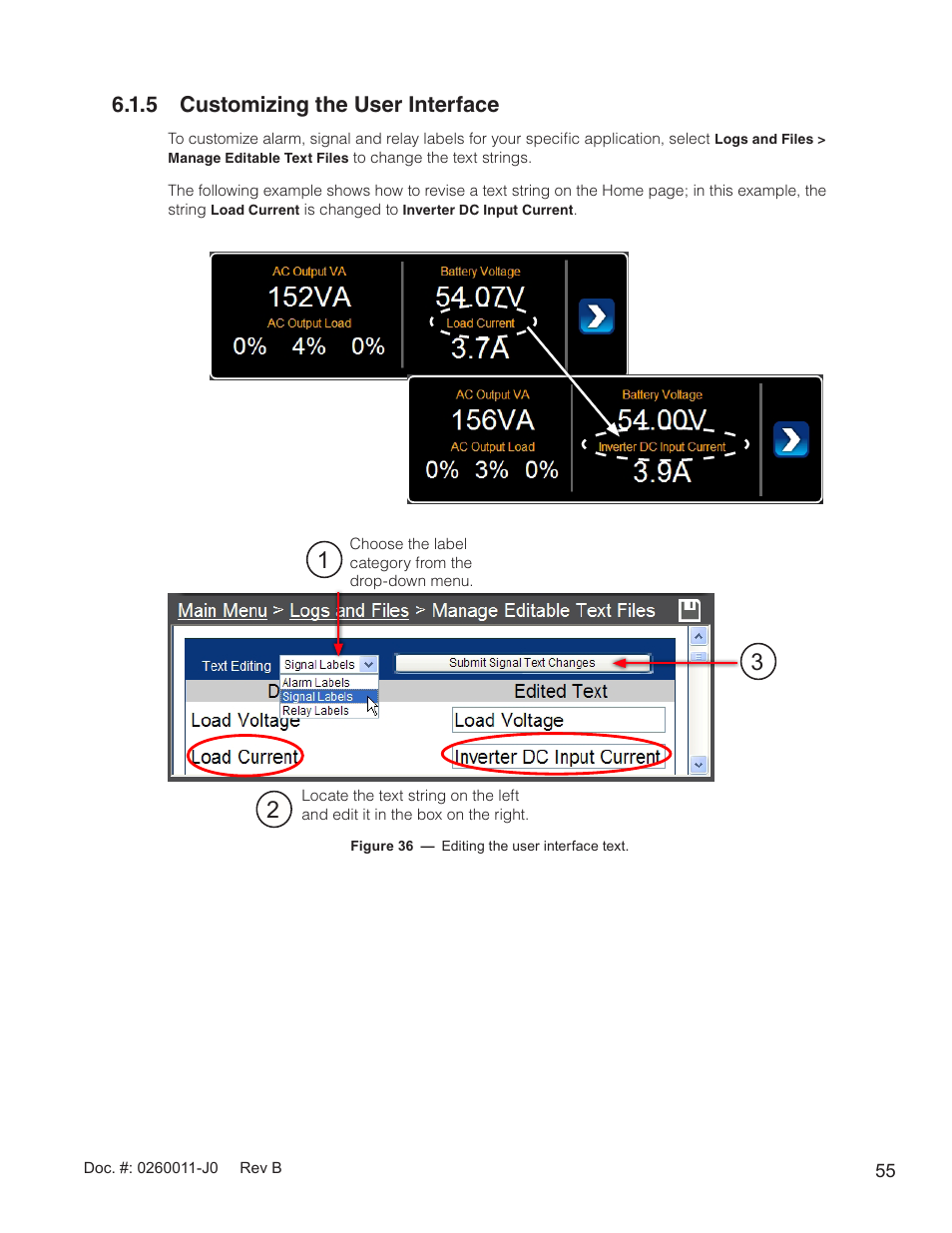 Figure 36 — editing the user interface text, 5 customizing the user interface | Alpha Technologies AMP24 HP User Manual | Page 57 / 108