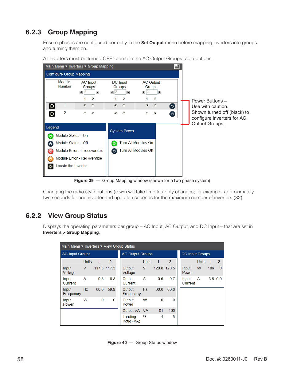 Figure 40 — group status window, 2 view group status, 3 group mapping | Alpha Technologies AMP24 HP User Manual | Page 60 / 108