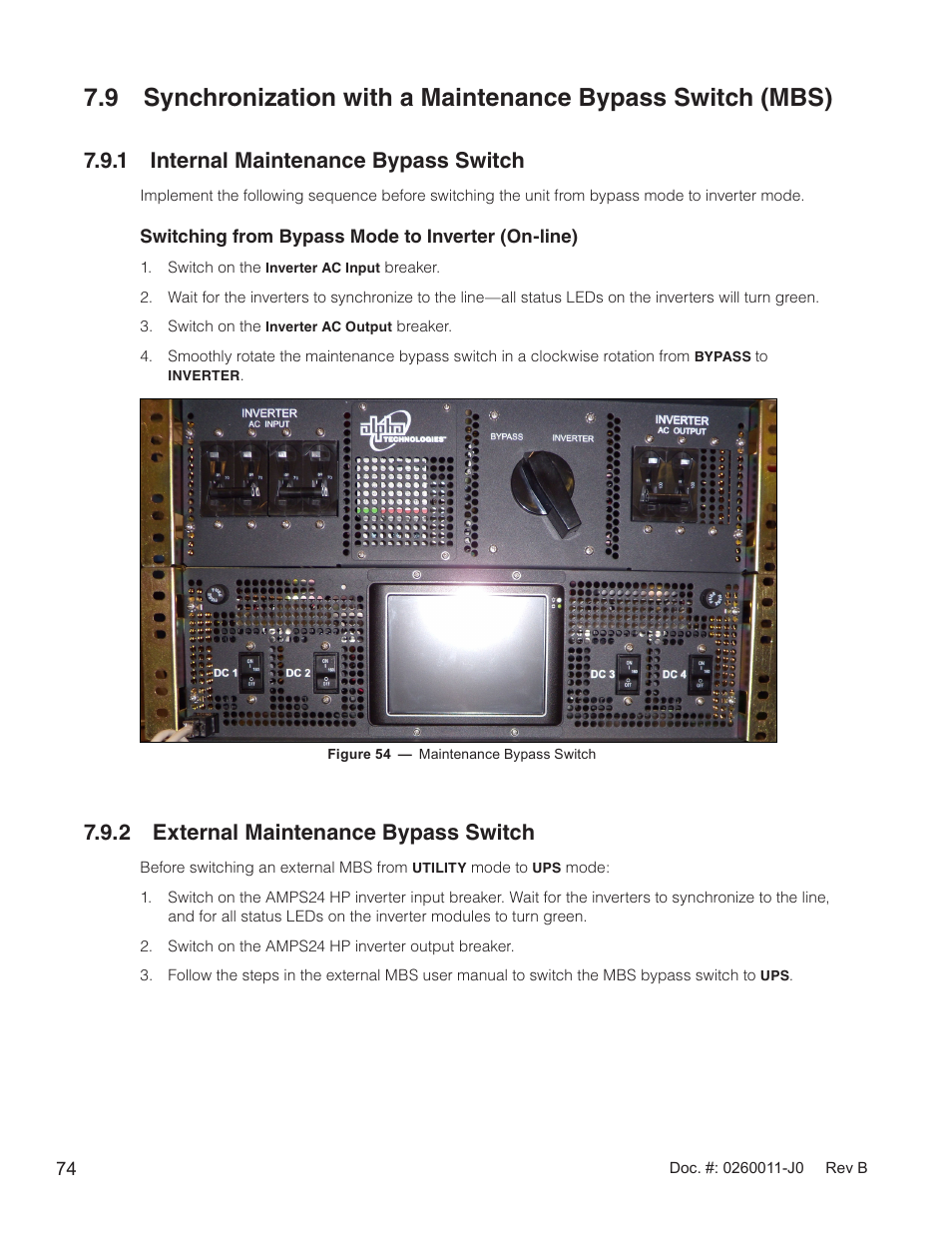 Figure 54 — maintenance bypass switch, 1 internal maintenance bypass switch, 2 external maintenance bypass switch | Alpha Technologies AMP24 HP User Manual | Page 76 / 108