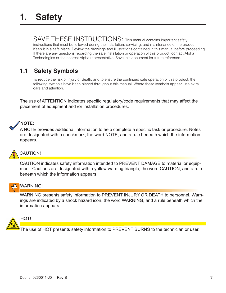 Safety, 1 safety symbols, Save these instructions | Alpha Technologies AMP24 HP User Manual | Page 9 / 108