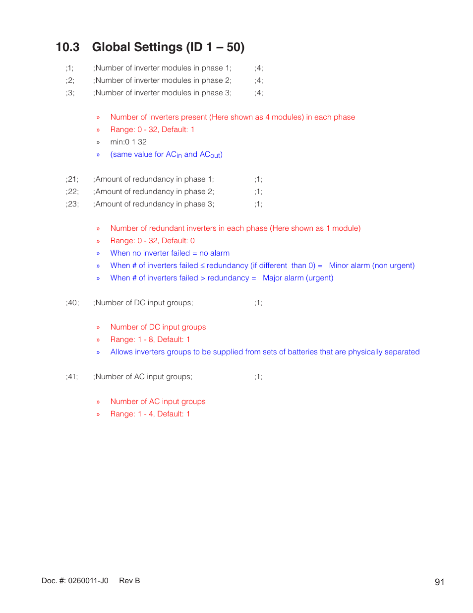 3 global settings (id 1 – 50) | Alpha Technologies AMP24 HP User Manual | Page 93 / 108