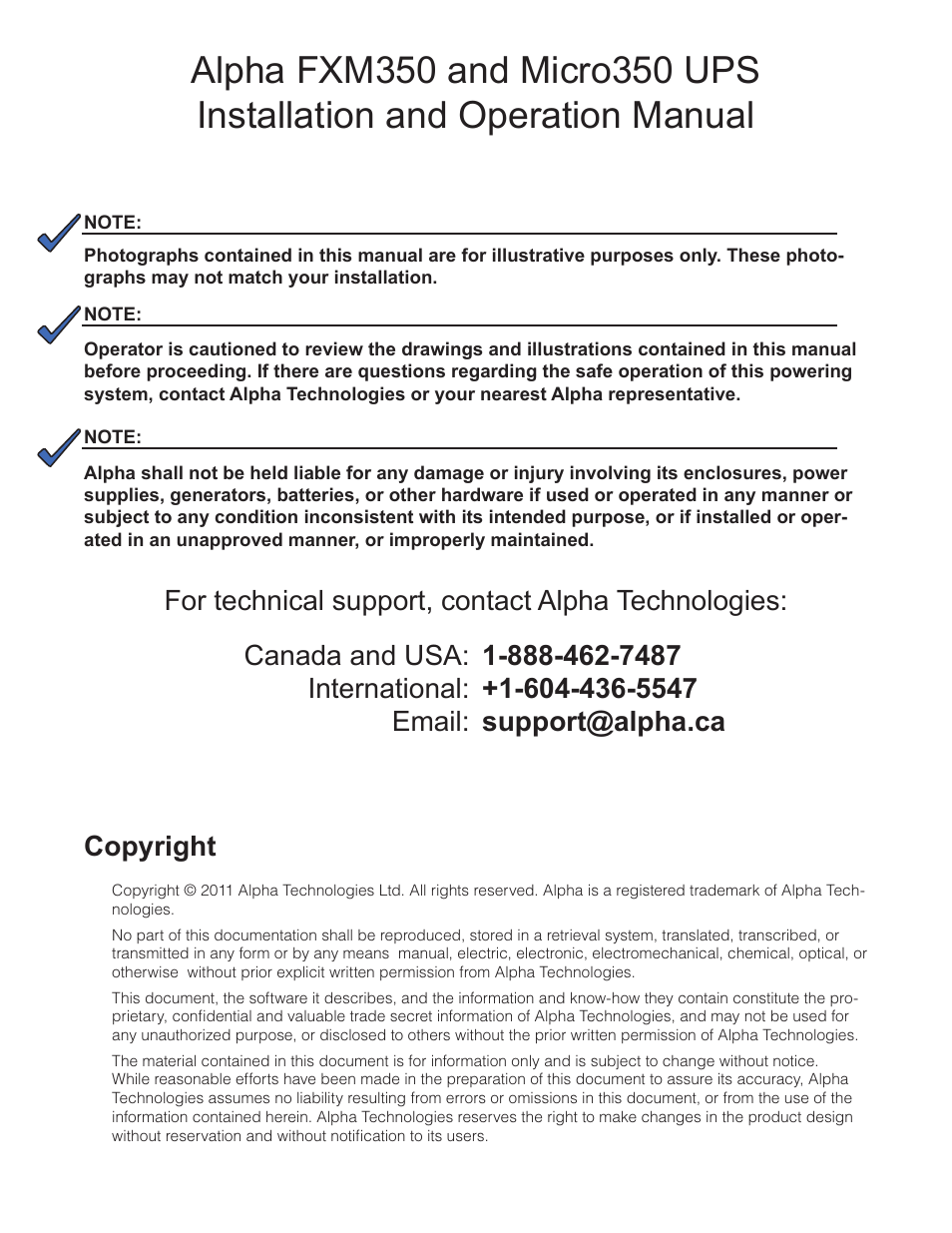 Alpha Technologies FXM350_Micro350 UPS User Manual | Page 3 / 112