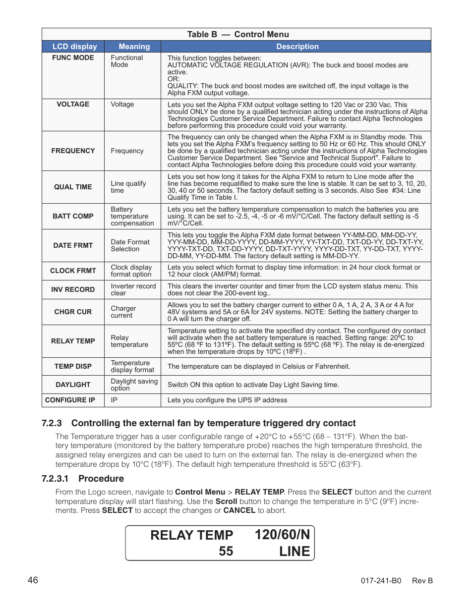 Relay temp 55 | Alpha Technologies FXM350_Micro350 UPS User Manual | Page 48 / 112
