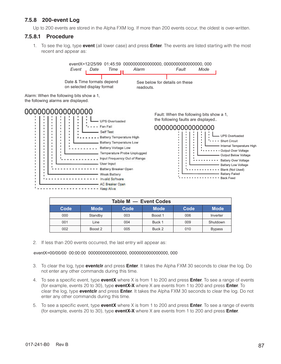 8 200-event log, 1 procedure | Alpha Technologies FXM350_Micro350 UPS User Manual | Page 89 / 112