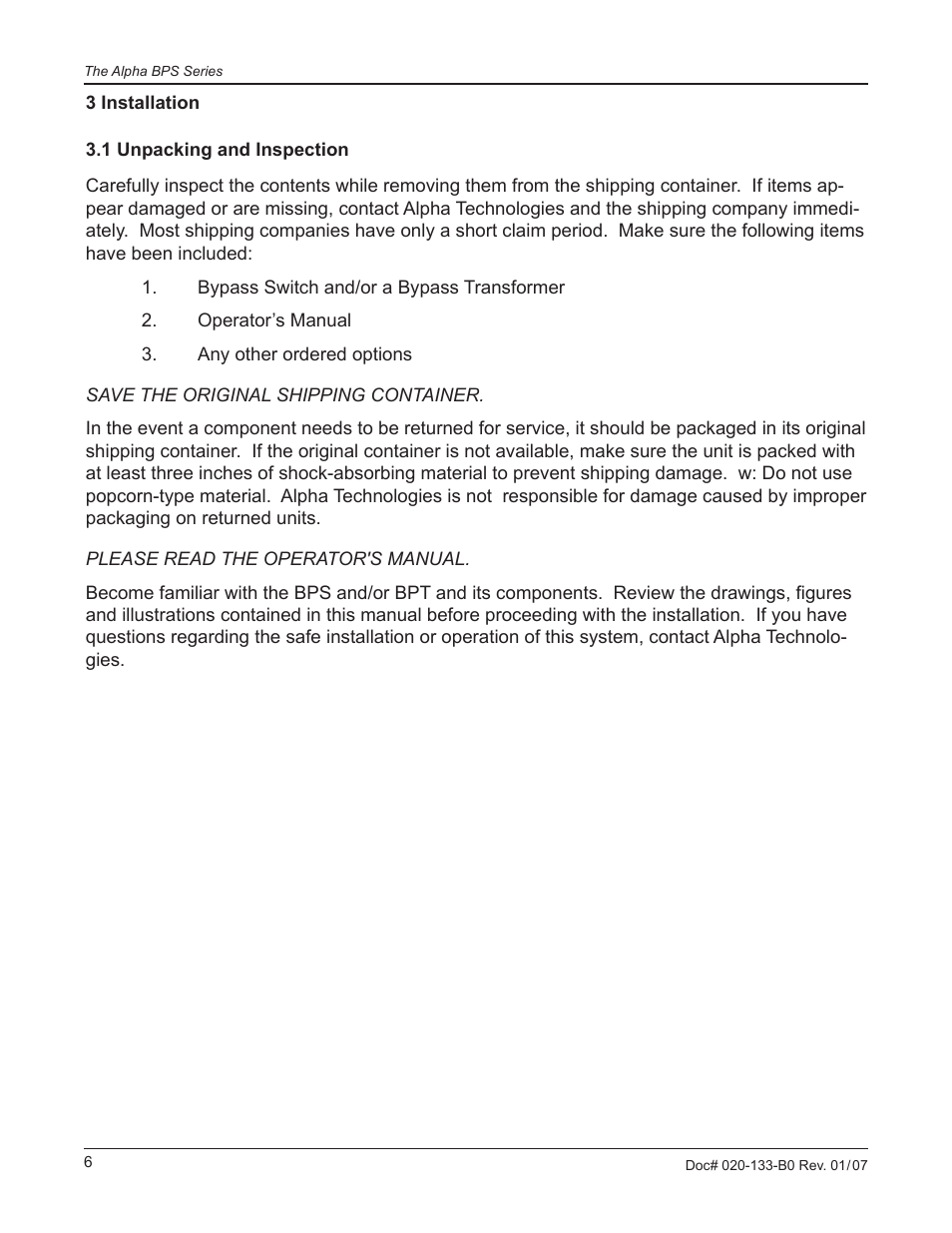 Alpha Technologies BPT Series Bypass Transformer User Manual | Page 10 / 36