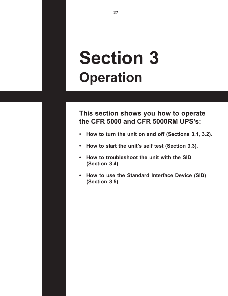 Section 3 operation, Operation | Alpha Technologies CFR 5000, CFR 5000RM User Manual | Page 33 / 88