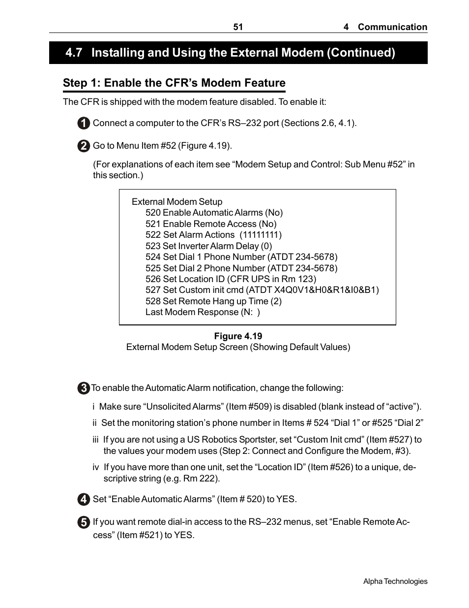 Step 1: enable the cfr’s modem feature | Alpha Technologies CFR 5000, CFR 5000RM User Manual | Page 57 / 88