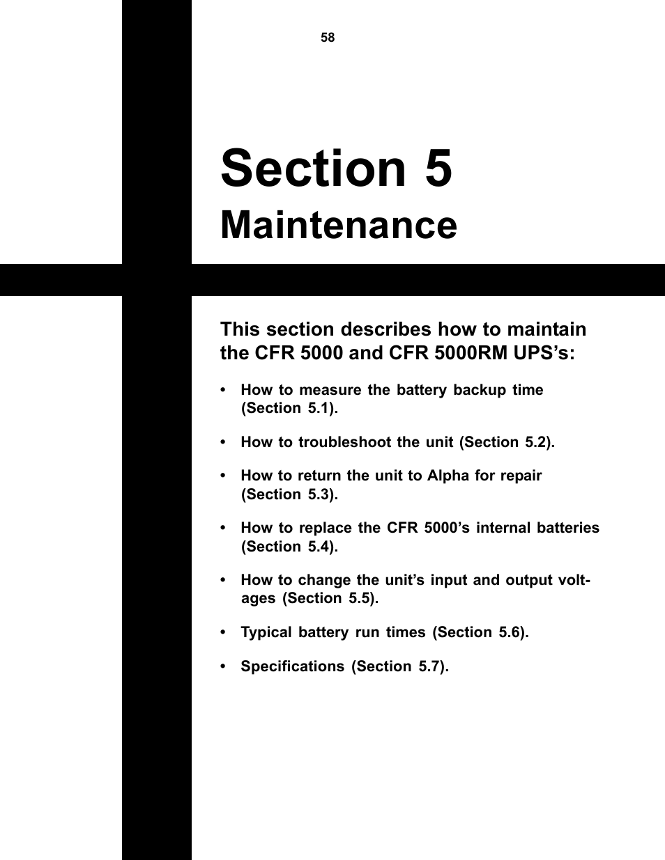Section 5 maintenance, Maintenance | Alpha Technologies CFR 5000, CFR 5000RM User Manual | Page 64 / 88