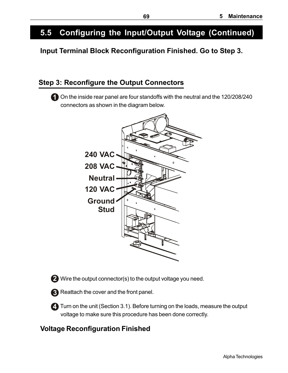 5 configuring the input/output voltage (continued) | Alpha Technologies CFR 5000, CFR 5000RM User Manual | Page 75 / 88