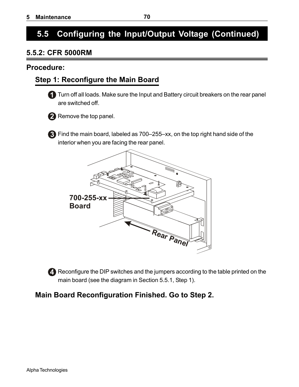 5 configuring the input/output voltage (continued) | Alpha Technologies CFR 5000, CFR 5000RM User Manual | Page 76 / 88