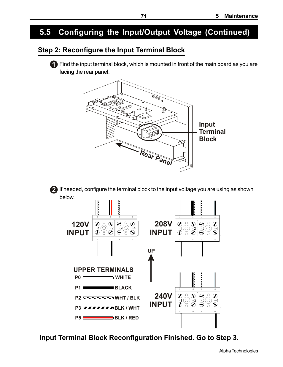 Main board reconfiguration finished. go to step 2, 5 configuring the input/output voltage (continued) | Alpha Technologies CFR 5000, CFR 5000RM User Manual | Page 77 / 88