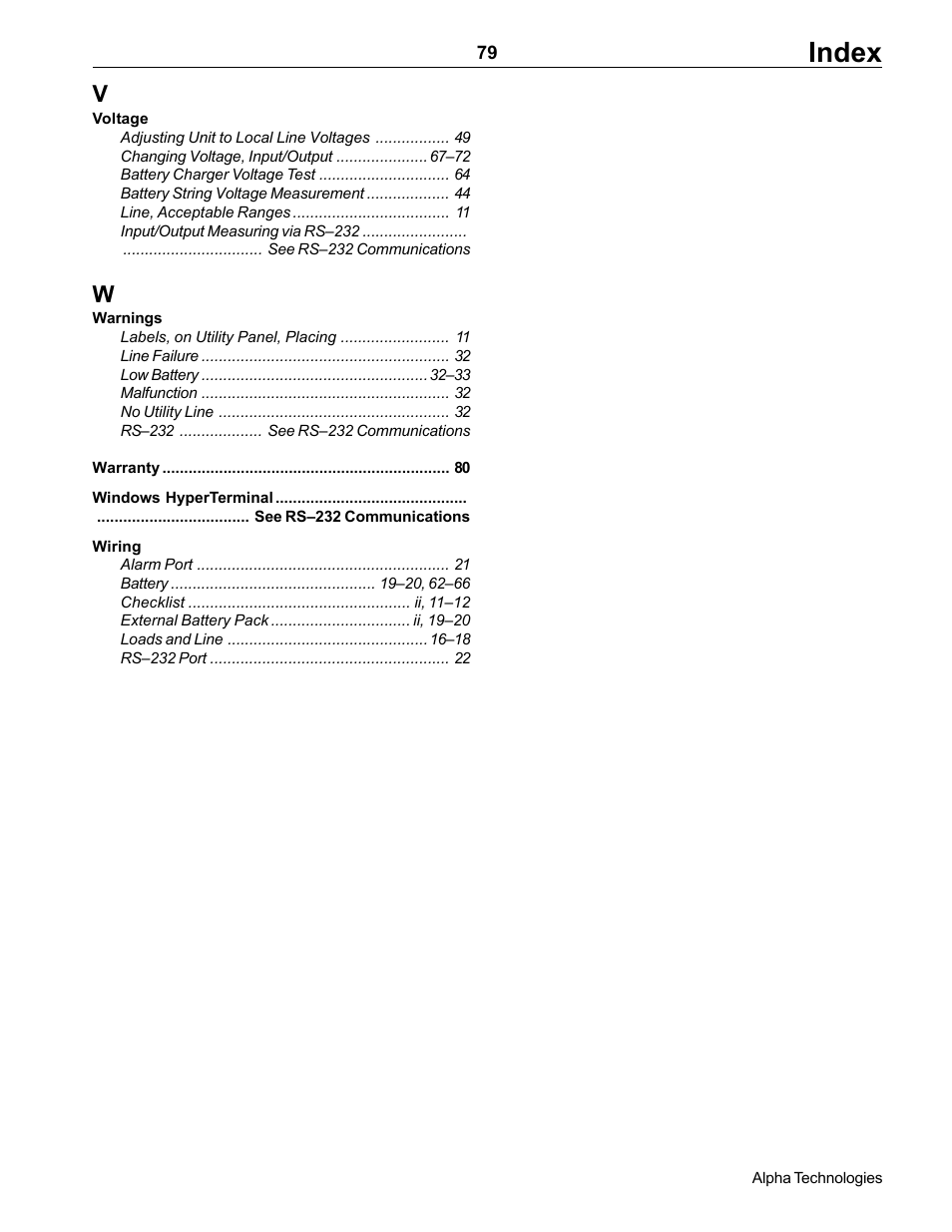 Index | Alpha Technologies CFR 5000, CFR 5000RM User Manual | Page 85 / 88