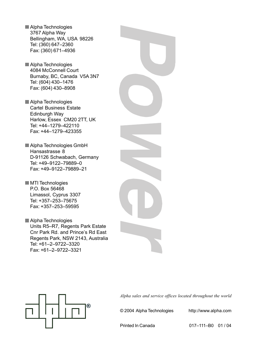 Alpha Technologies CFR 5000, CFR 5000RM User Manual | Page 88 / 88