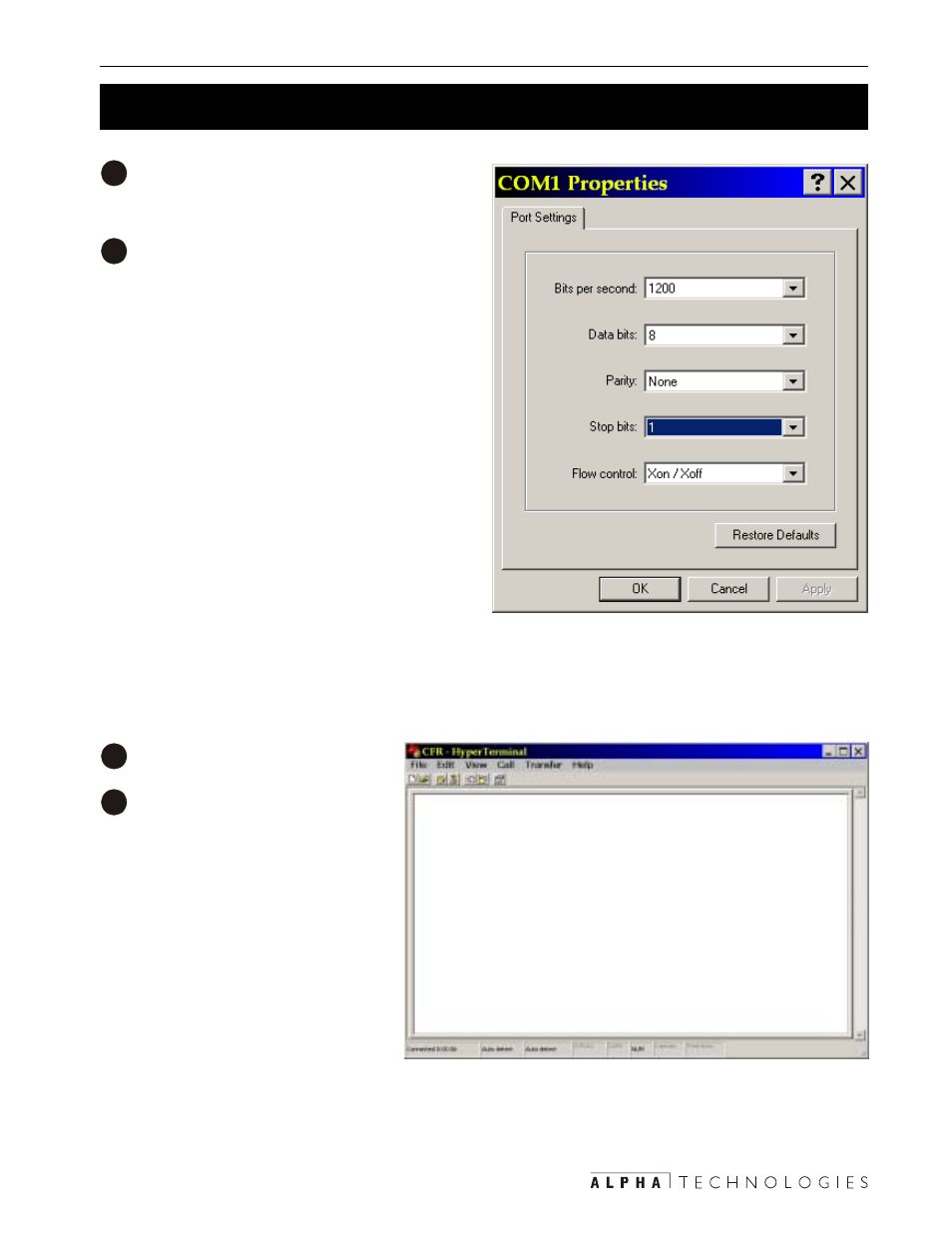 1 rs–232 set-up (continued), Hyperterminal set-up fin- ished | Alpha Technologies CFR 3000, CFR 3000RM User Manual | Page 43 / 86