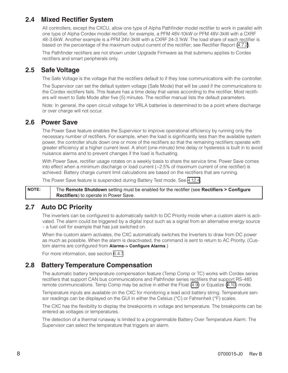 4 mixed rectifier system, 5 safe voltage, 6 power save | 7 auto dc priority, 8 battery temperature compensation | Alpha Technologies Cordex Controller Ver.3.1x User Manual | Page 10 / 144
