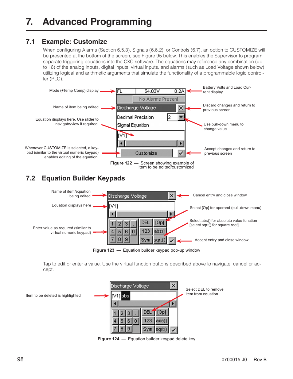 Advanced programming, 1 example: customize, 2 equation builder keypads | Alpha Technologies Cordex Controller Ver.3.1x User Manual | Page 100 / 144