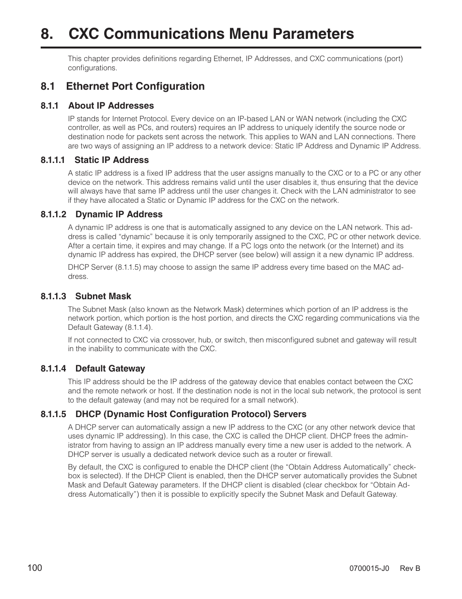 Cxc communications menu parameters, 1 ethernet port configuration | Alpha Technologies Cordex Controller Ver.3.1x User Manual | Page 102 / 144