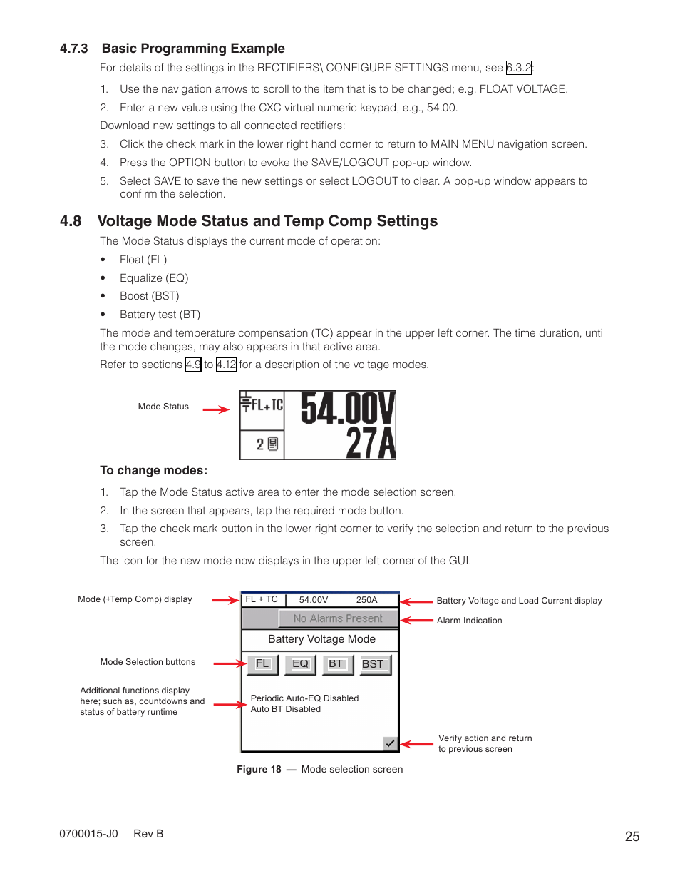 8 voltage mode status and temp comp settings, 3 basic programming example | Alpha Technologies Cordex Controller Ver.3.1x User Manual | Page 27 / 144