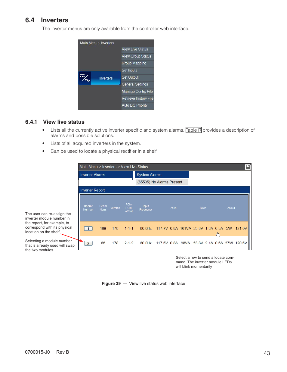 4 inverters, 1 view live status | Alpha Technologies Cordex Controller Ver.3.1x User Manual | Page 45 / 144