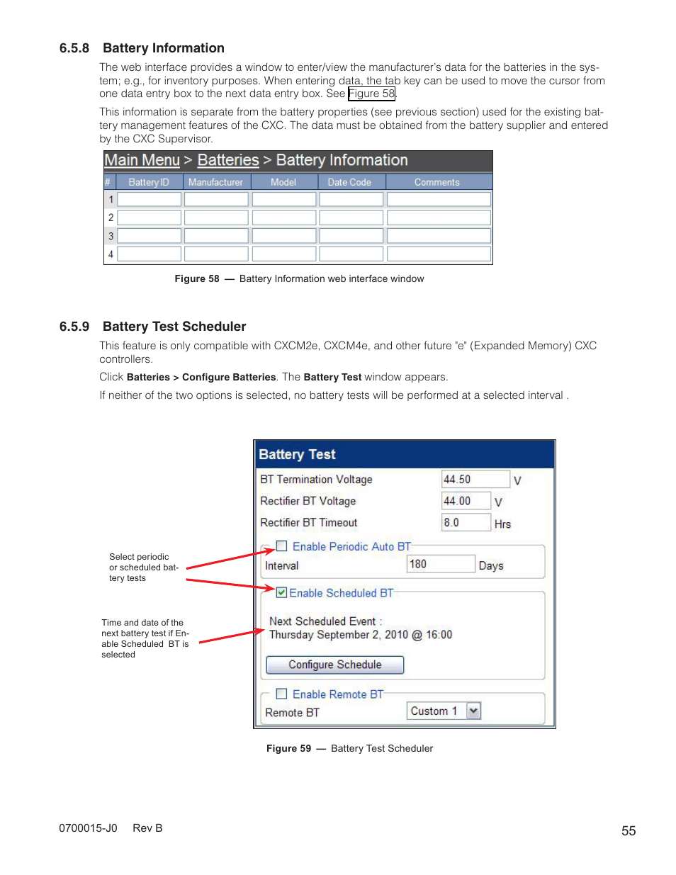 8 battery information, 9 battery test scheduler | Alpha Technologies Cordex Controller Ver.3.1x User Manual | Page 57 / 144