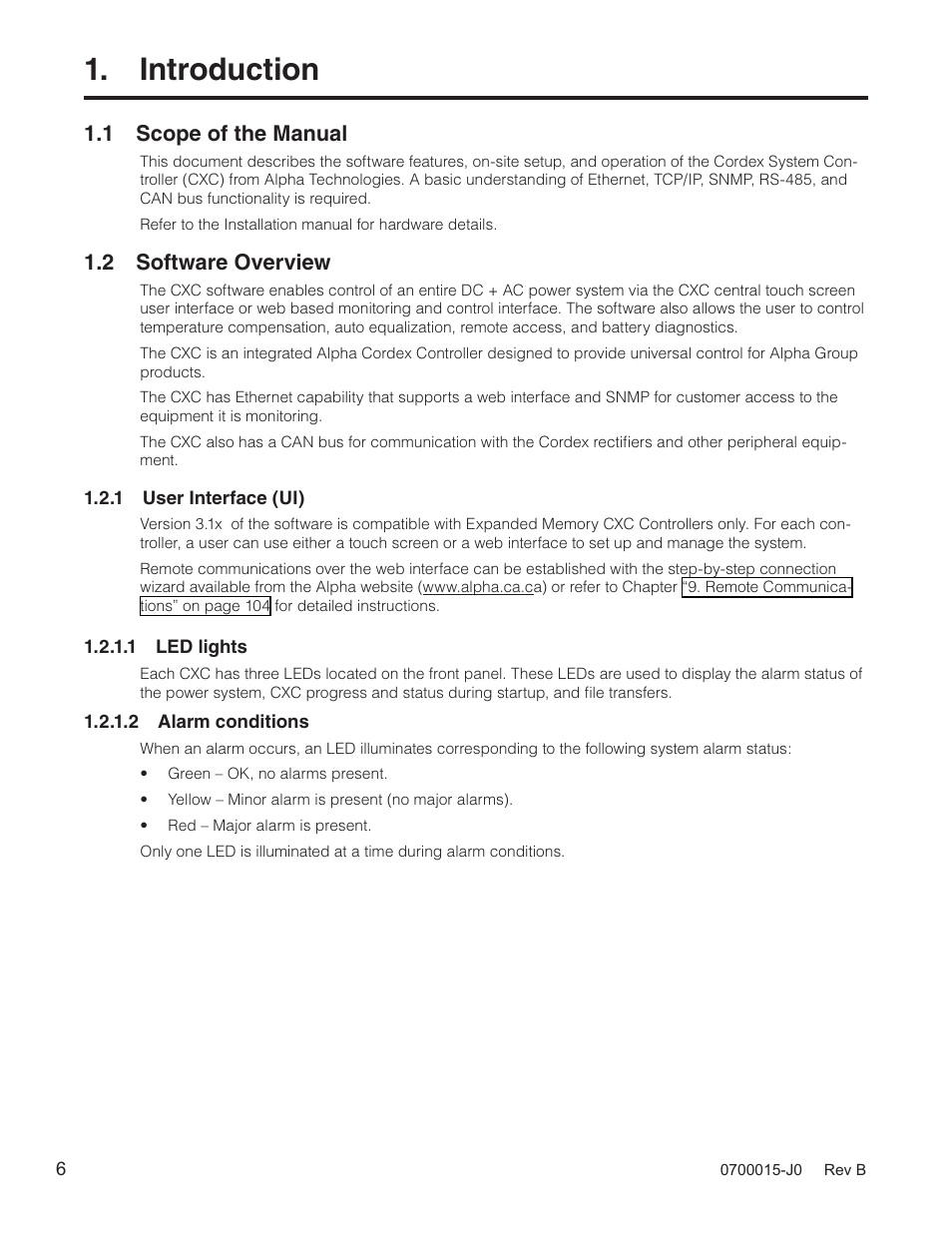 Introduction, 1 scope of the manual, 2 software overview | Alpha Technologies Cordex Controller Ver.3.1x User Manual | Page 8 / 144